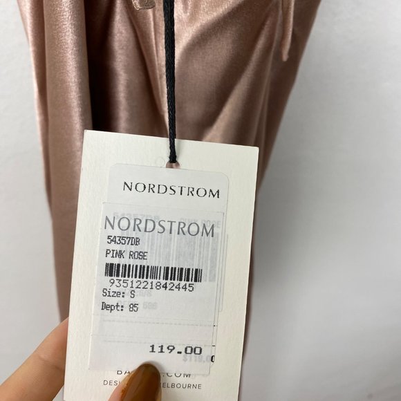 NWT Bardot Estelle Draped Satin Open Back Maxi Slip Dress Pink Rose Small - Picture 7 of 7